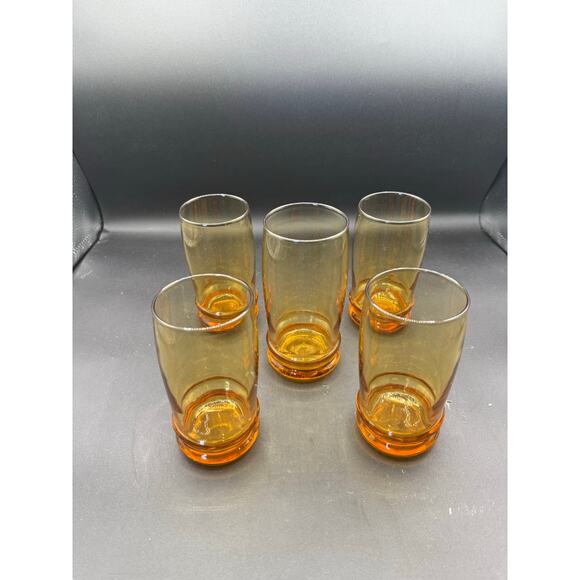 Vintage Amber Glass Drinking Set of 5 Glasses - Picture 2 of 8